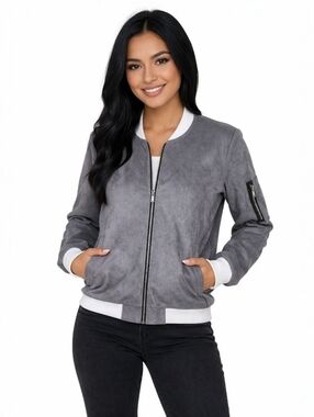 Camii Mia Gray Faux Suede Bomber Jacket | Size Small | NWT